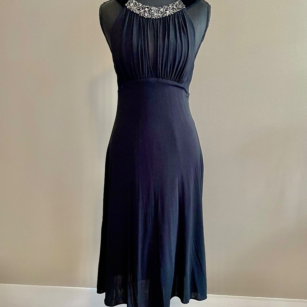 BCBGMaxazria Black Cocktail Dress - Bejeweled & Velvet Halter Neckline - Medium